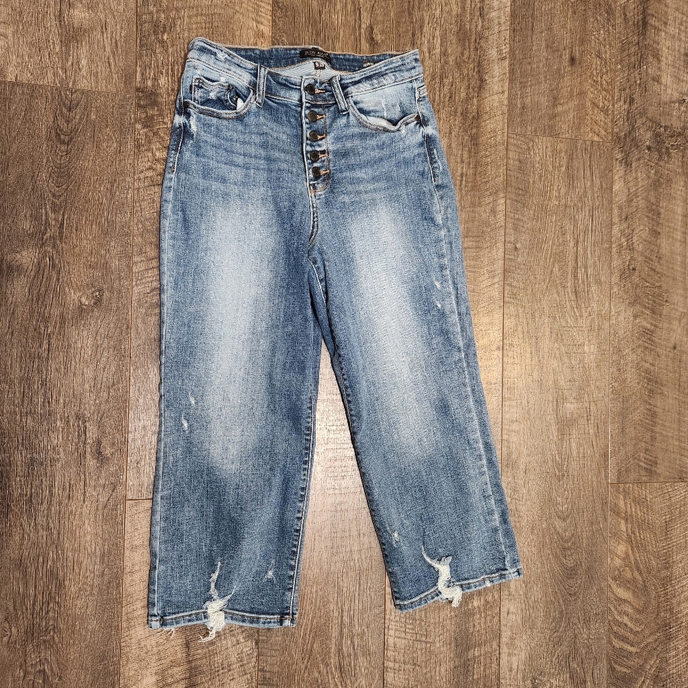 Judy Blue Button Fly Wide Leg Crop Size 9/29 - Picture 2 of 6